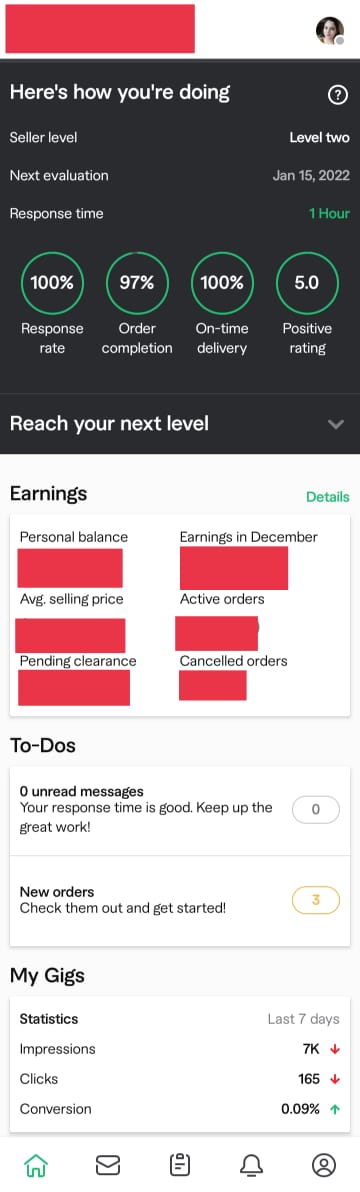 Fiverr Mobile App Dashboard - ASH KNOWS